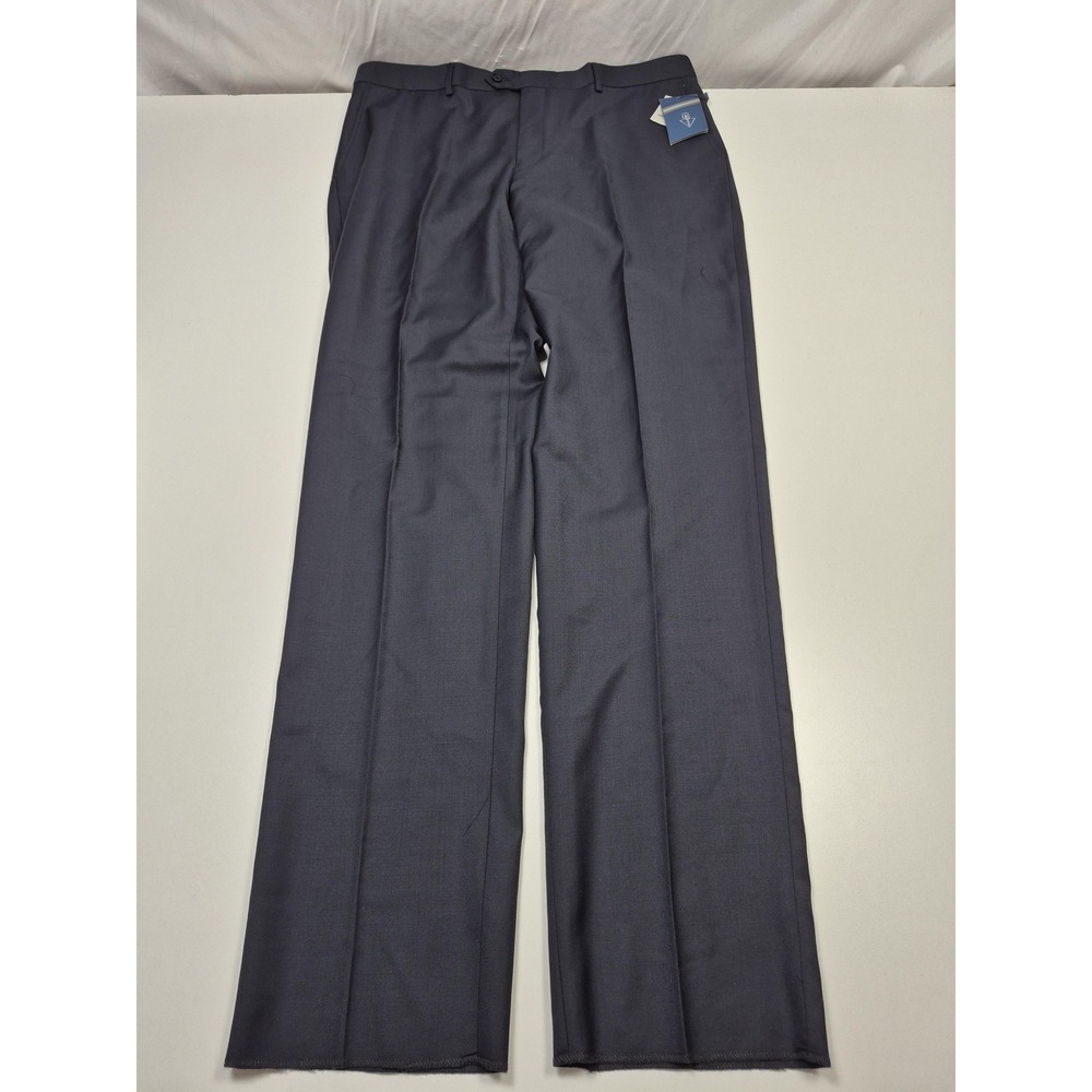Leonardo Valenti Suit Pants Mens 40x36 Blue 100% Wool Flat Front Unhemmed NWT
